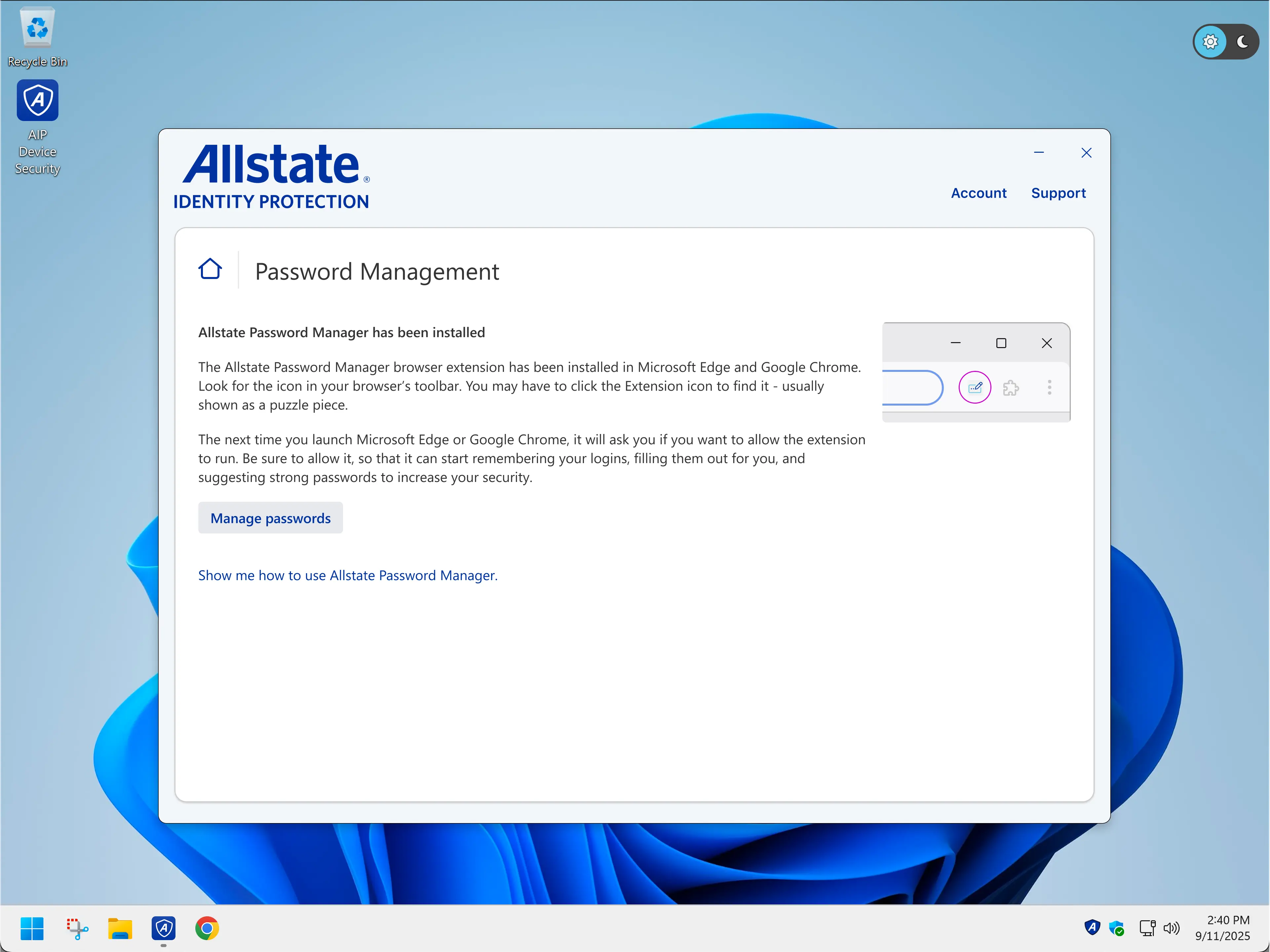 Allstate password management